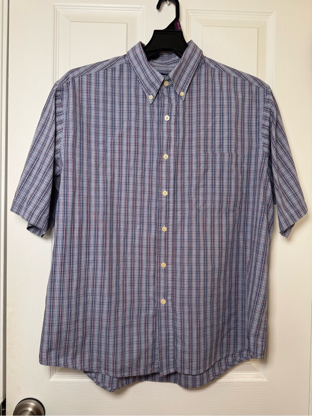 Puritan Men's Short-Sleeve Button-Down Plaid Shirt in Blue and White